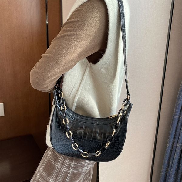 

casual alligator chain totes lady simple pu leather dumpling underarm purse bag popular simple female daily bag