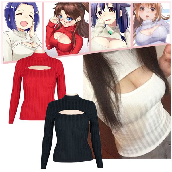 Anime Kawaii Sweater Love Live Cosplay Traje Lolita Turtleneck Tricô Pullovers Sexy Aberto Chest Streeters Cosplay Costumes