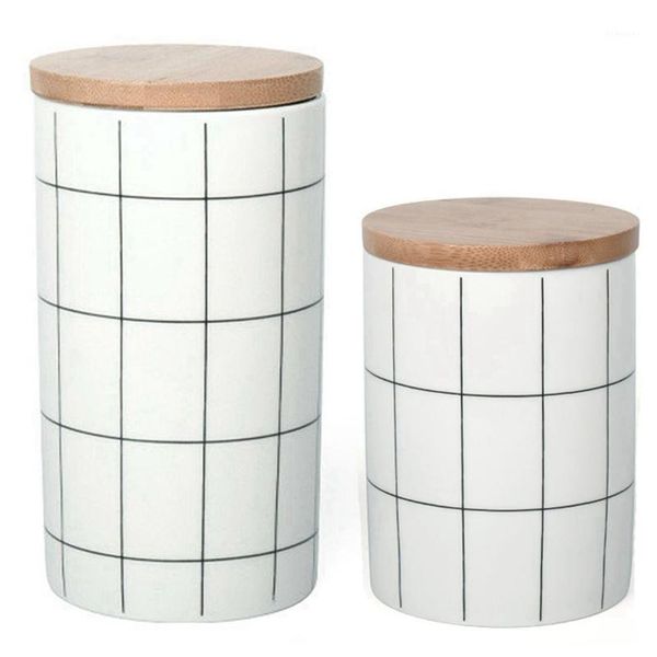 

2x round heat-resistant sealed ceramic storage jar spices coffee can tank container with lid bottle l & m1