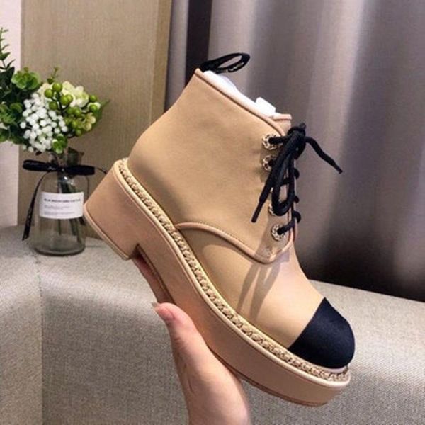 

2021 women ankle boots fashion lace up women short boots luxury sedign autumn winter combat for, Black