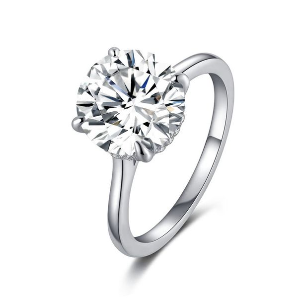 LESF 925 Silber für Damen, Verlobungsringe, Ehering, hochwertiger synthetischer Diamant, Weißgold, 4 Karat Rundschliff, Premium-Silber J0112