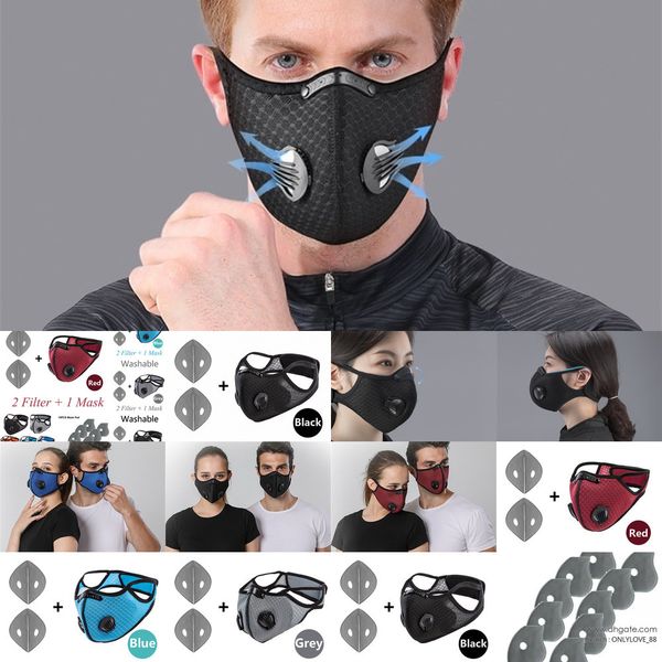 

factoryface 5pcs fast fashion cycling ship mask air activated double exhalation valve with pm 2.5 filter anti-f