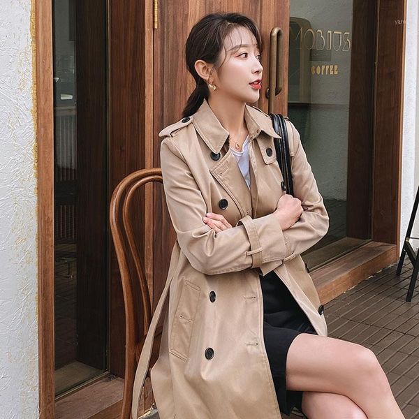 

2020 autumn boutique khaki windbreaker english style fashion wild women trench coat with belt d0801, Tan;black