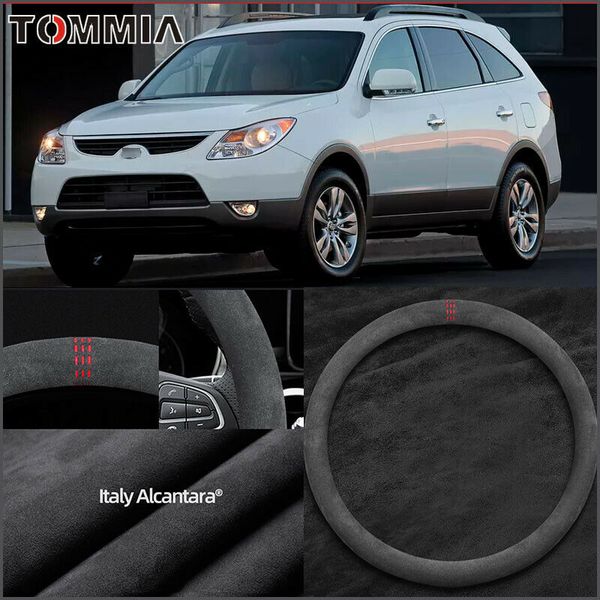 

non-slip black alcantara suede car steering wheel cover for hyundai veracruz