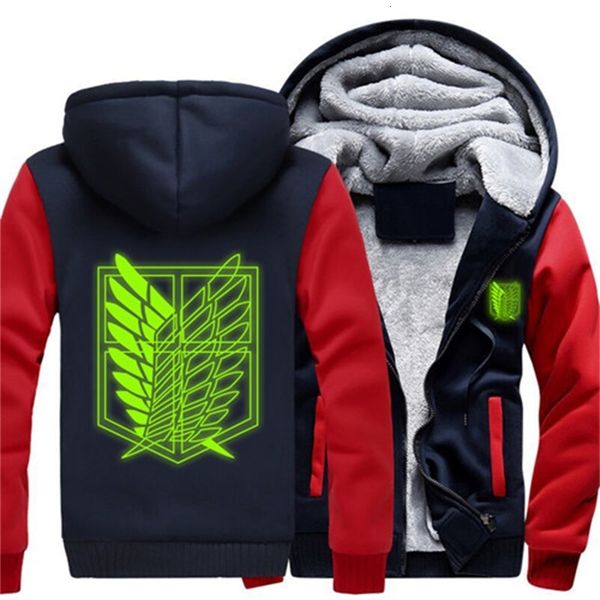 

2021 new us size for attack on titan survey legion green luminous coat hoodie winter fleece thicken jacket clothing dplk, Black