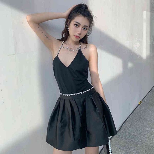 

c family summer flower bud diamond waist trouser skirt, Black