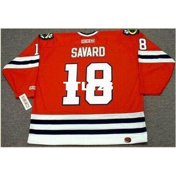 

421s #18 denis savard chicago blackhawks ccm away hockey jersey or custom any name or number retro jersey, Black