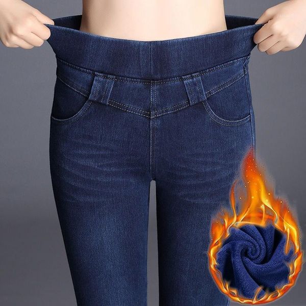 

thermal fleece denim jeggings super comfy stretch denim skinny jeans for women a661, Blue