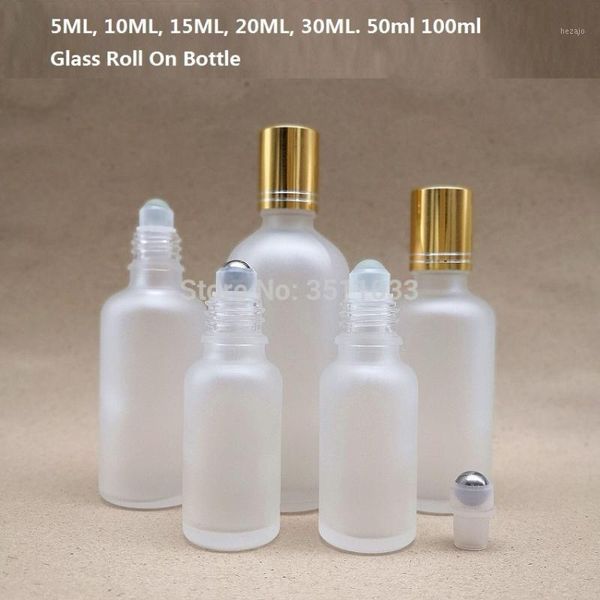 

storage bottles & jars frost glass roll on bottle gold lid steel roller bead empty cosmetic packaging vials essential oil 25pcs/lot1