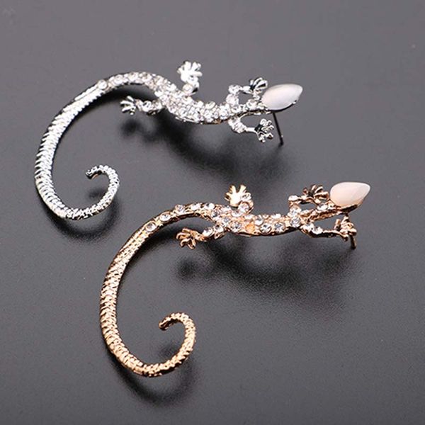 

a gift tailor fashion crystal rhinestone ear cuff earring luxury gecko stud earrings exaggerated ear decoration creative gift korean style, Golden;silver
