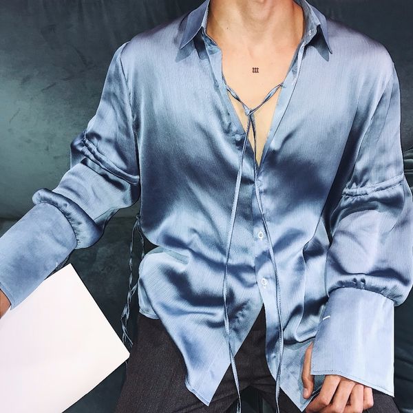 

2021 new xs-2xl spring summer fashion fine, breathable silk of men wrinkles with elegant beach tan shirt. xqen, Black