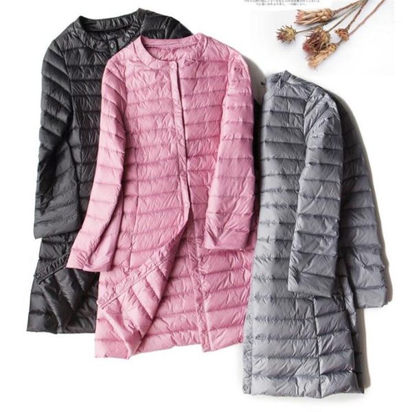 

women ultra light down jacket autumn winter warm white duck down parkas female coat slim thin long jacket outwear ladies2020new1, Black