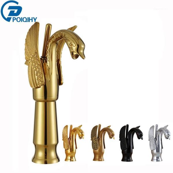 

poiqihy swan basin faucpoiqihy swan basinet golden bathroom single handle basin sink mixers deck mounted bird shape cold tap1