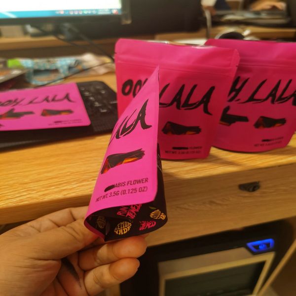 

new arrival ooh lala 3.5g cookies plastic bag with childproof zipper mylar pouch and tear notch on the stand up bag sqckpm whole2019, Pink;blue