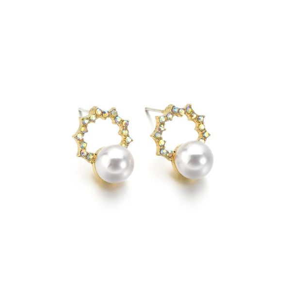

uam new small gold color rule geometry round shape hollow simulated pearl stud earrings classic fashion earrings jewelry girls, Golden;silver