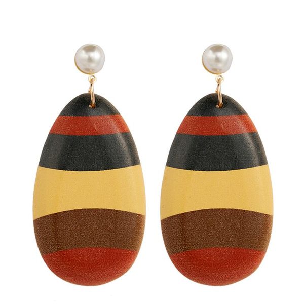 

aensoa natural wood earrings colorful stripe water drop earrings exaggerated harajuku statement long big for women girl, Silver