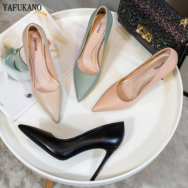 

2020 brand high heels black microfiber leather pointed toe thin heel women pumps party dress wedding lady shoes size 33-40