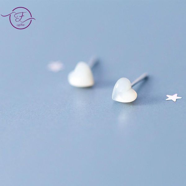 

stud 100% 925 sterling silver earrings love heart shaped shell for women simple sweet lovely mini ear jewelry, Golden;silver