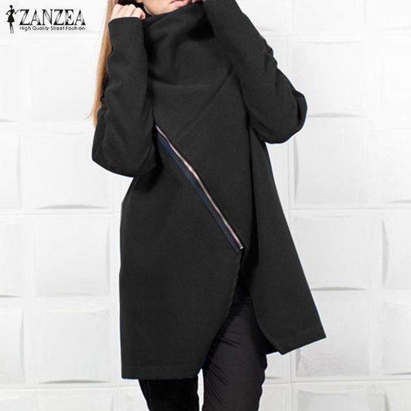 

women's jackets zanzea winter fleece sweatshirt coat women turtleneck long sleeve casual zipper solid outwear femme basic jacket, Black;brown