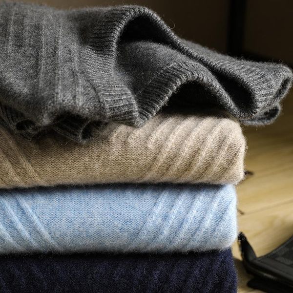 

zocept winter thick men's thick cashmere sweater 2020 man casual round neck knitted thread style solid color warm pullovers, White;black