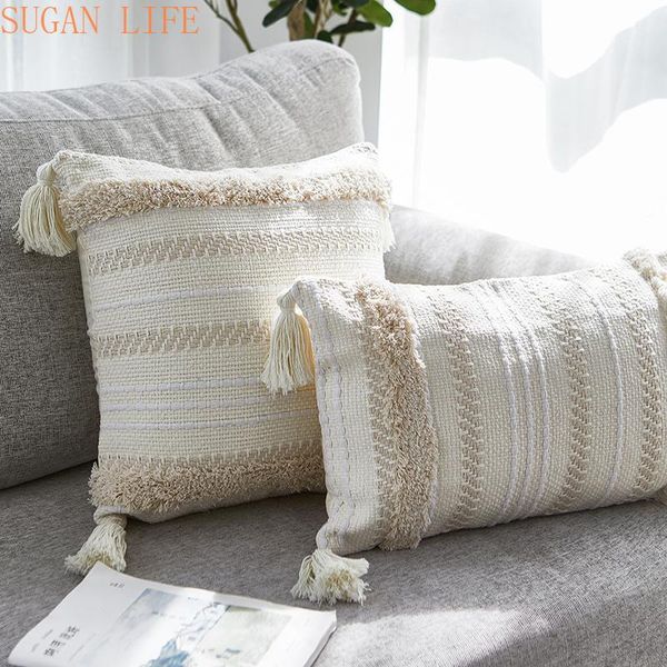 

home decor boho pillowcase sofa cushion cover square decor pillows bedroom living room woven modern large tassel pillow cover