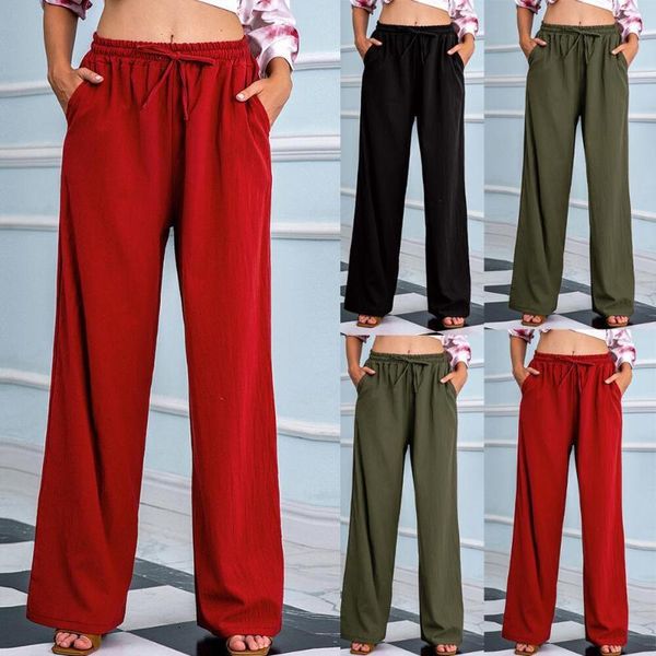 

straight elastic waist band wild casual women's wide-leg pants spring and autumn red black green trousers kg-1065, Black;white