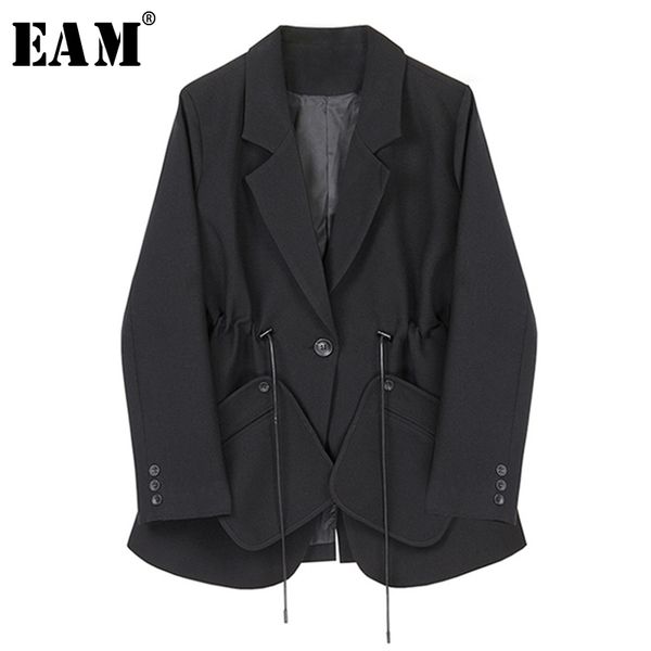 

[eam] women black bandage split big size blazer new lapel long sleeve loose fit jacket fashion tide spring autumn 1s348 201201, White;black