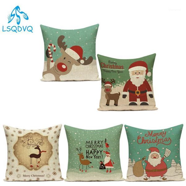 

cotton linen decorative pillows case merry christmas deer santa elk christmas trees pillow cushion cover for sofa home bedroom1