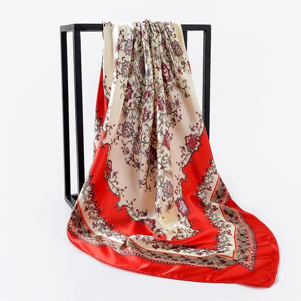 

fashion hair scarf for printed decorative scarf silk satin hijab scarfs 90cm*90cm square shawls neckerchief scarves for ladies, Blue;gray