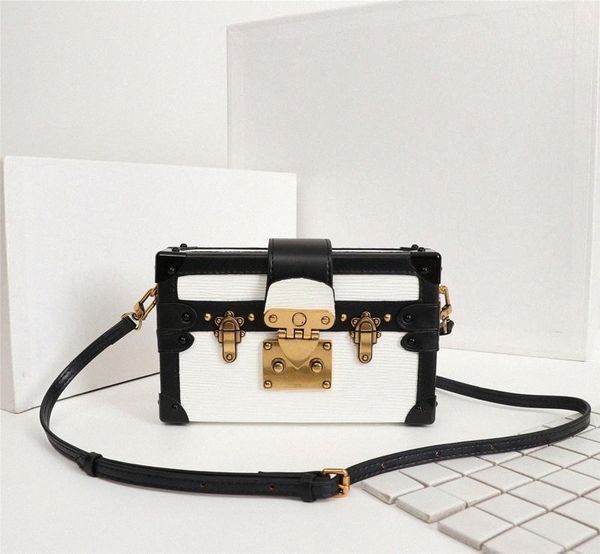 

petite malle leather shoulder bag clutch trunk box pur brown multi monograms canvas chains handbag brand luxurys designer womens handle bags