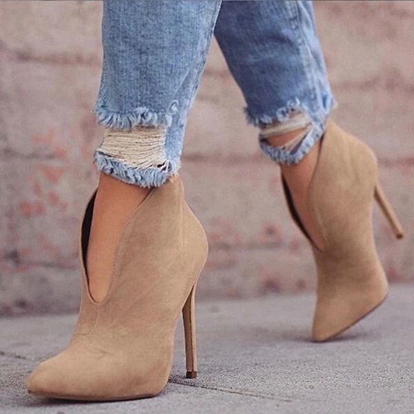 

women boots 2020 autumn high heels ankle shoes solid pointed toe booties feminina wedding party shoes #ll9j, Black