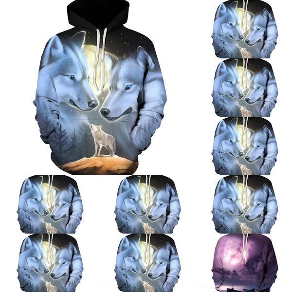 

vxstd men's ahltq printed cartoon ice wolf loose hooded men's 3d printed cartoon hooded wolf hoodie sweater hoodie loose ice sweat, Black