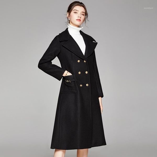 

wool coat autumn and winter new thin temperament double-faced female double-breasted fashion coat1, Tan;black