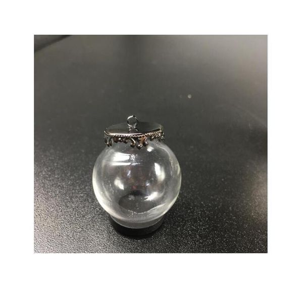 

10sets 25mm round ball 15mm open glass globes 5 colors metal flower base tray jewelry necklace vial pendant diy wishing qylcus, Black