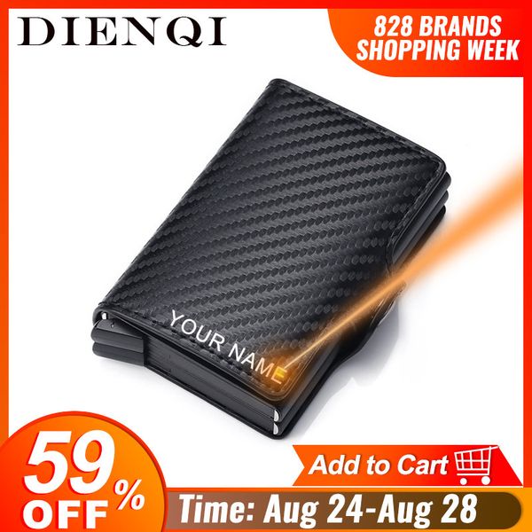 

carbon fiber anti rfid credit card holder mens double cardholder case wallet metal business bank creditcard minimalist wallet lj200914, Brown;gray