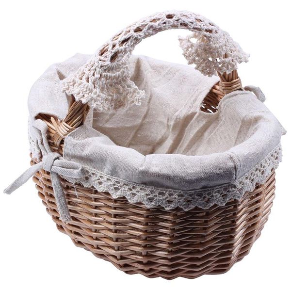 

storage baskets wicker basket rattan box picnic fruit flower with lid and handle white liner for camping #co