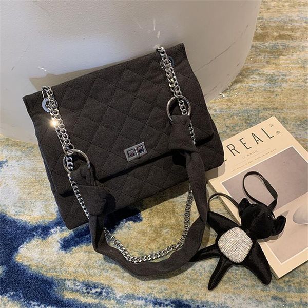 

2020 new niche design retro denim canvas bag large-capacity embroidered plaid shoulder bag women purse and handbags