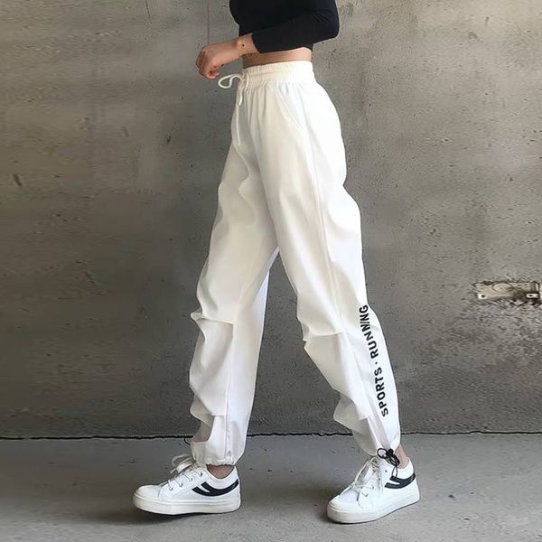 

liberjog women high waist casual pants cool cargo pants streetwear loose girls punk black white sports pants female trousers lj200820