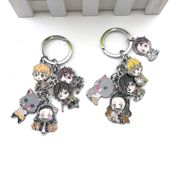 

llavero de anime demon slayer: kimetsu no yaiba cute acrylic 5 doll pendant keychain collectible transparent key ring, Silver