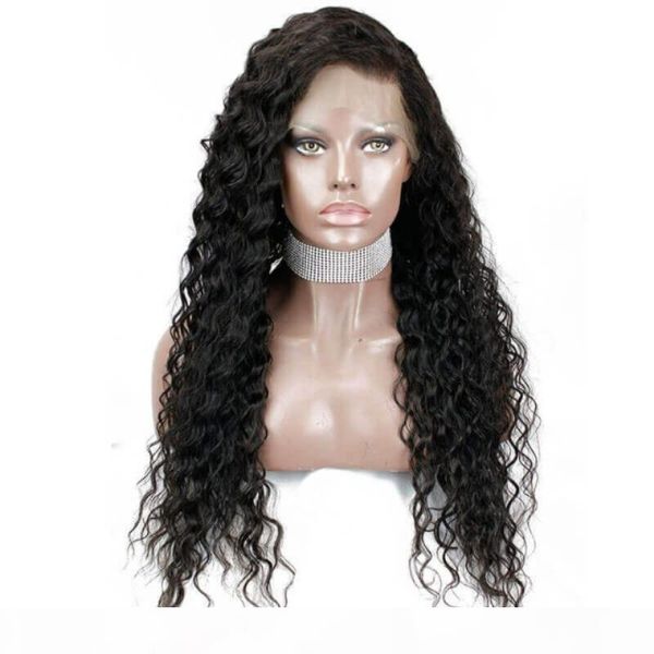 

full lace human hair wigs bleached knots glueless pre plucked virgin brazilian deep curly remy hair glueless lacefront wig with baby hair, Black;brown