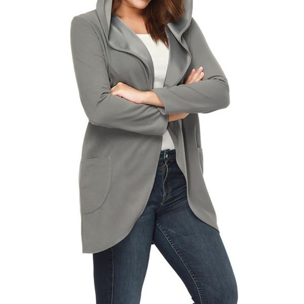 

women's hoodies & sweatshirts fashion women solid color overcoats fleece hooded jacket autumn pocket mid long sweatshirt female coat bi, Black