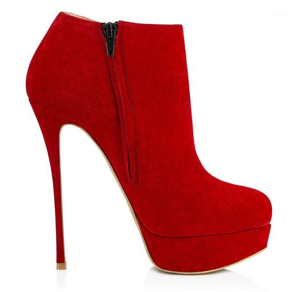 

2020 new women's high heels boots suede shoes woman round head solid color side zipper fashion women's winter boots size 34-461, Black