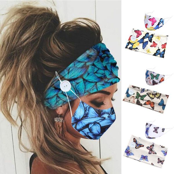 

designer masks women yoga sport headband colorful butterfly printed dustproof protective mouth face mask fitness hair accessories