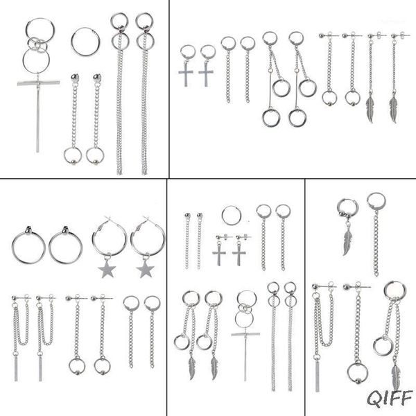 

korea jewelry kpop bangtan boy punk titanium steel tassel chain drop earring kit1, Silver