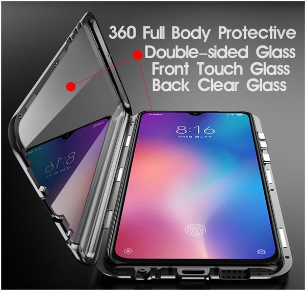 

double sided magnetic metal case for redmi note 9 9s 8 8a 8t 7 pro k20 xiaomi 10 9t 9se 9 bbyyzx