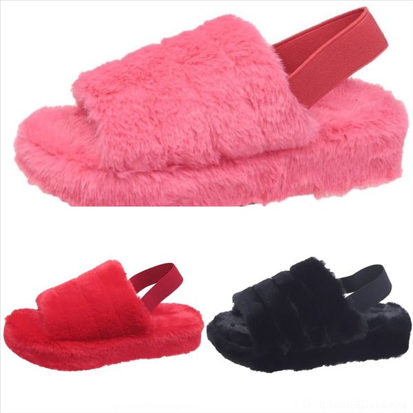 

h6t women's winter home slip warm open toe slippers shoes men's slippers plush flock non soft rubber plush slippers slides new bed, Black