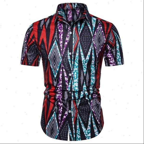 

1607 mens shirts short sleeve african print shirts men casual vintage shirt for men vintage lapel collar retro dress shirt man, White;black