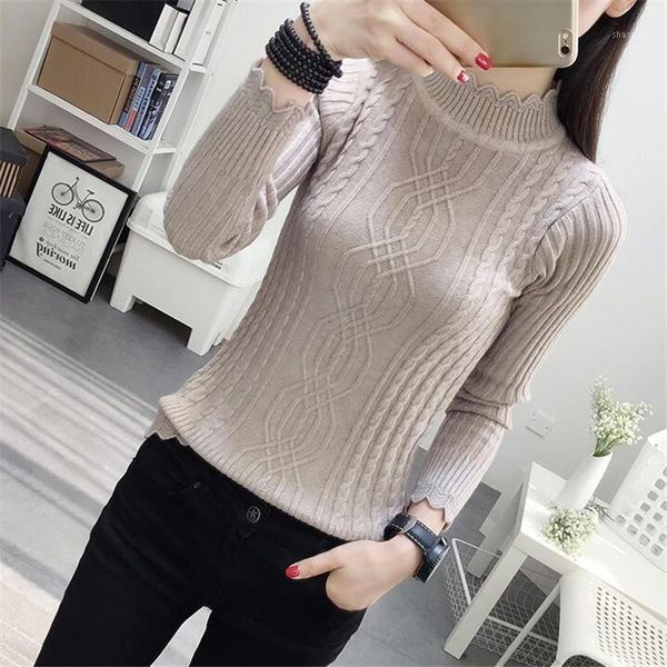 

half-neck sweater women thickening autumn and winter new short paragraph wild self-cultivation pullover knit long-sleeved1, White;black
