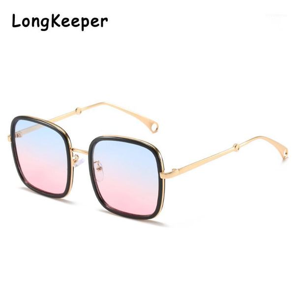 

2020 rectangle oversize sunglasses women vintage blue pink ocean lens sun glasses big glasses frames female1, White;black
