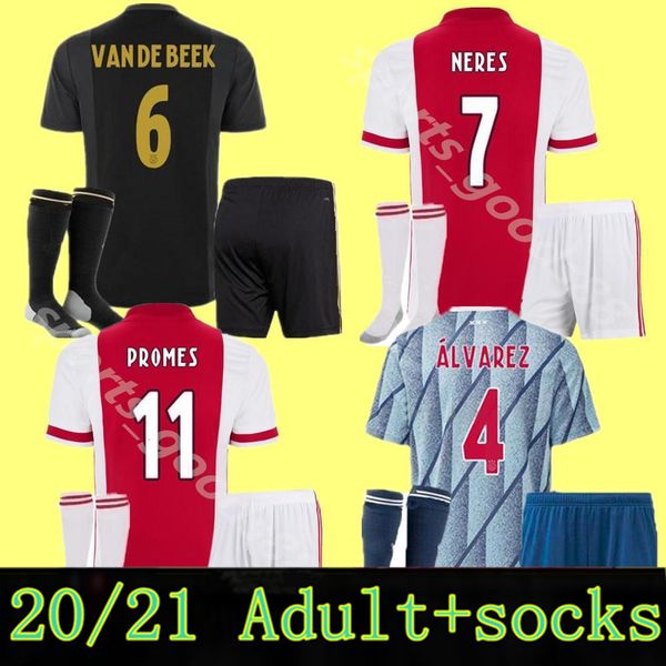 

thai quality 2020 2021 ajax fc men kits+socks soccer jersey 20 21 klaassen fischea bazoer milik uniforms shirt baby ajax fc football jersey, Black;yellow